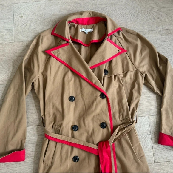 English Factory tan/red trim trench coat size S - Picture 9 of 9
